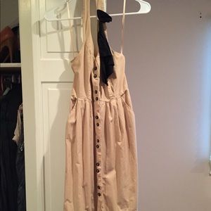 Anthropologie Khaki Dress with Black Bow